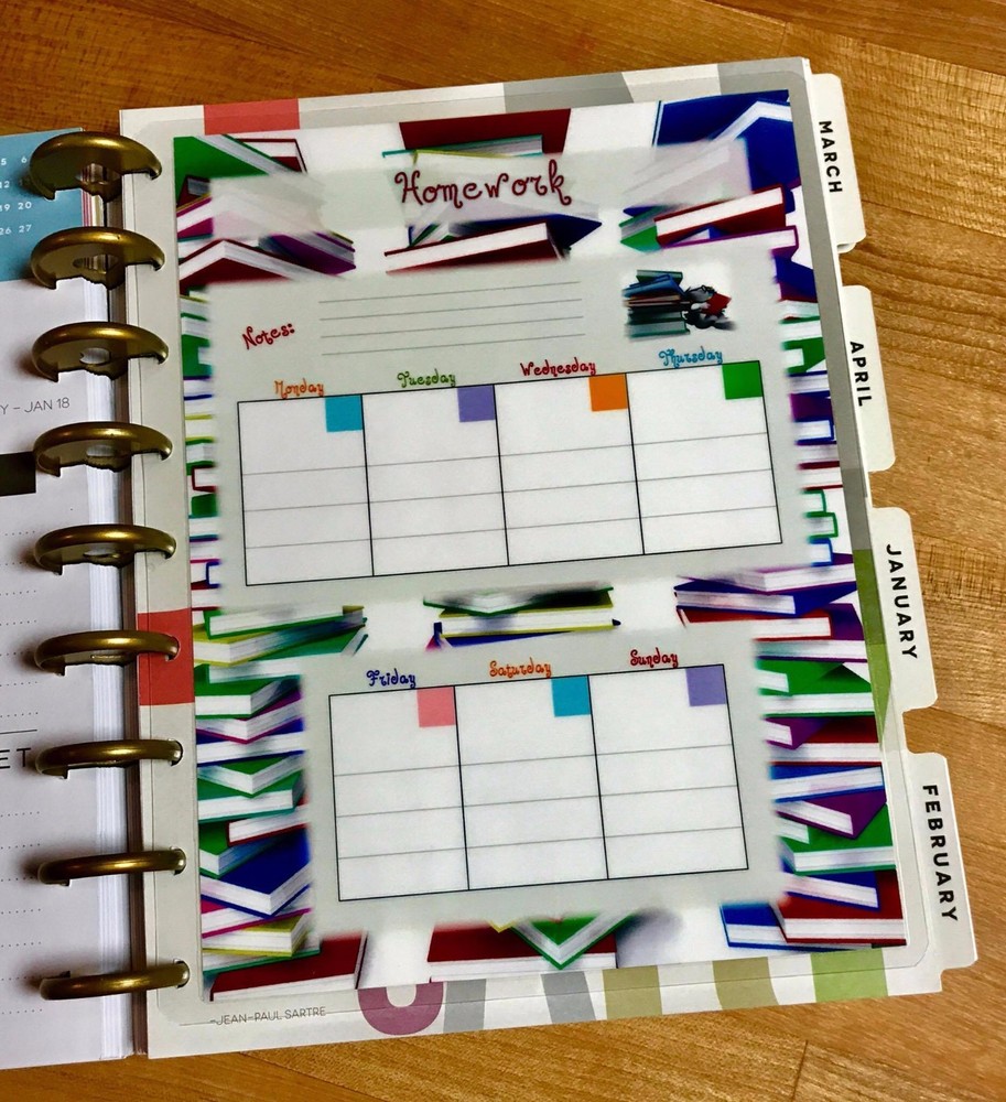 Weekly Homework Planner Dashboard Insert for use with Classic HAPPY Planner~