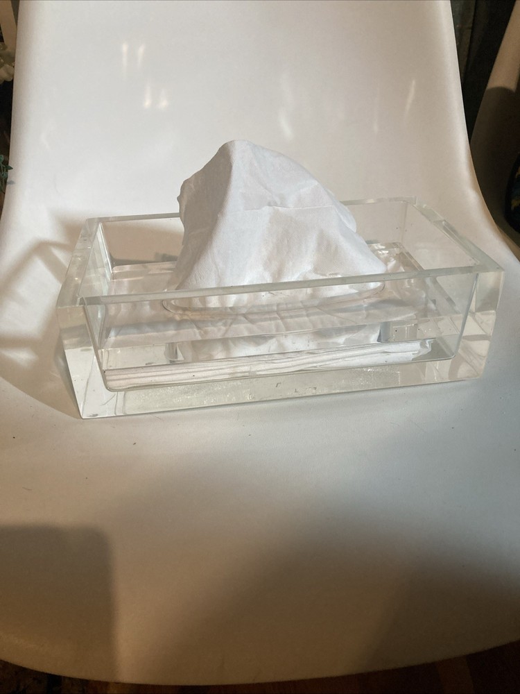 Mid Century Lucite  2 Piece Tissue Box EUC Top Removable