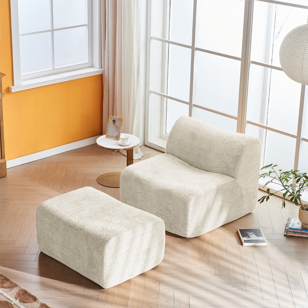 Space-Saving Single Foam Sofa Chair with Footrest & Pillow