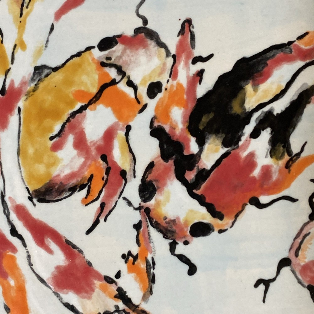 Koi fish hand painted decorative tile