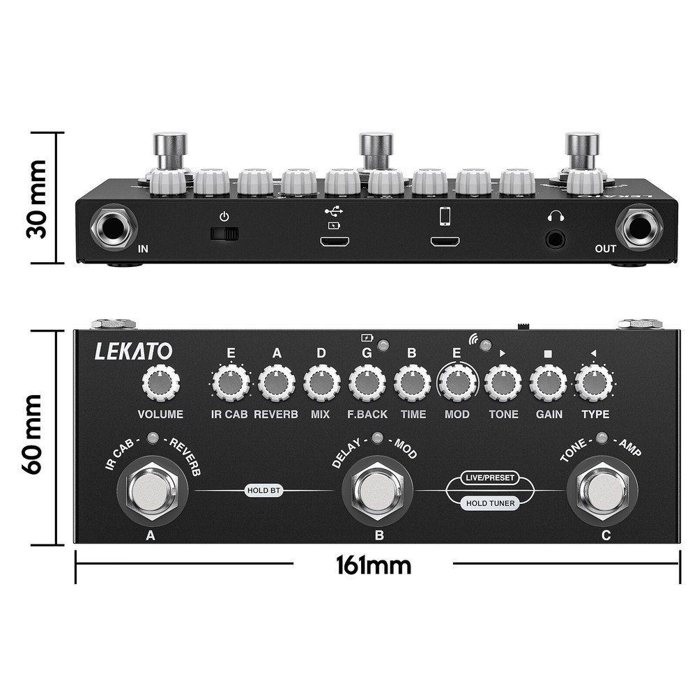 Multi Effects Guitar Pedal Reverb Delay Chorus Phaser, IR Loading 9 AMP Modes