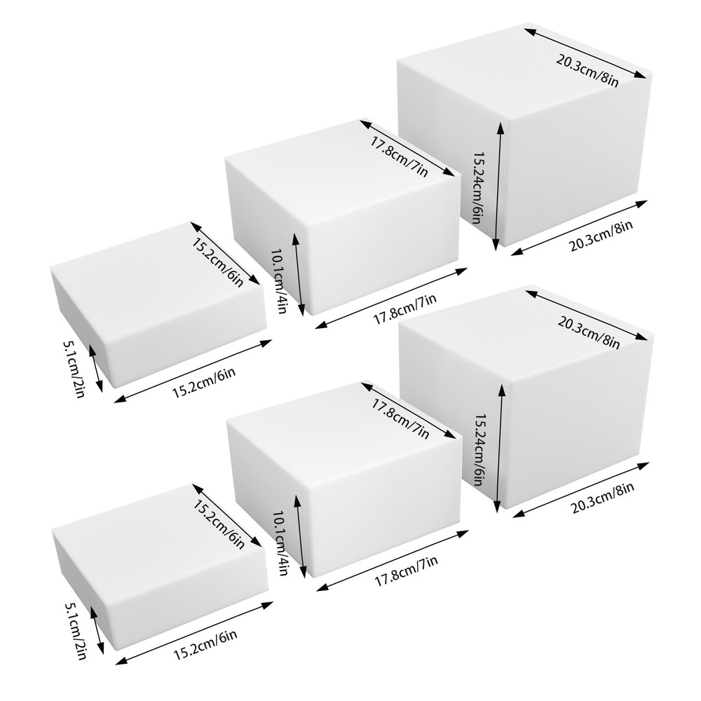 6Pcs White Rectangular Display Stands Pmma Tabletop Stands Three Sizes 11.02Lbs