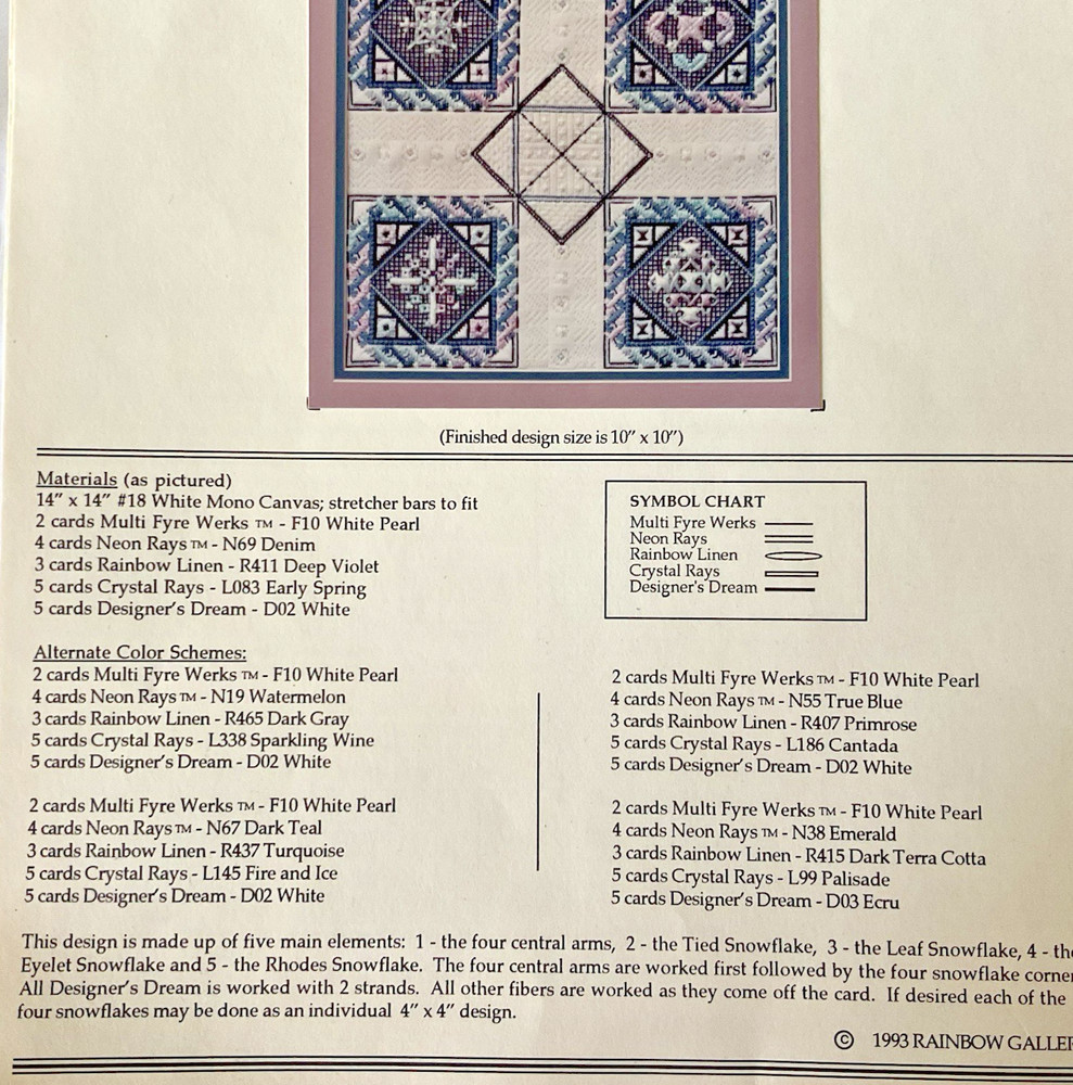 Marie Ary Needlepoint Snowflake Pattern Quartet 1993 for Rainbow Gallery