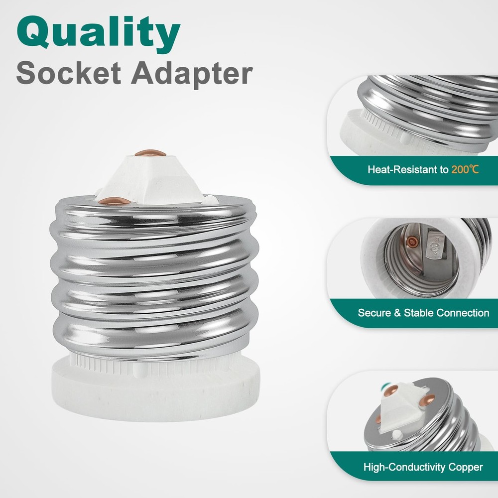 DiCUNO E39 to E26 Socket Converter, Ceramic Mogul 1-Pack, Silver