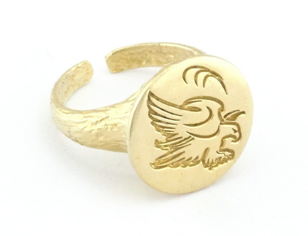 Eagle Bird Bark Textured Band Round Ring Adjustable Ring Raw brass 4888