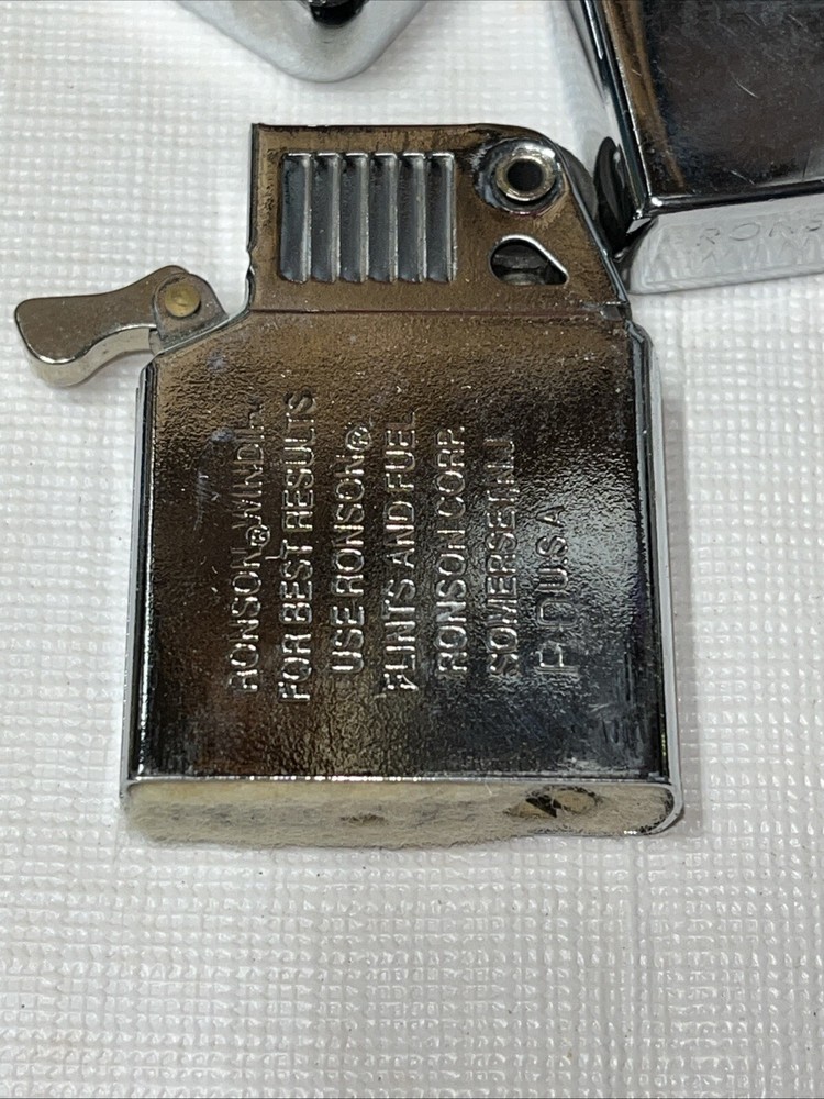 RONSON WIND II WINDPROOF LIGHTER FLIP TOP STAINLESS USED NICE COND.