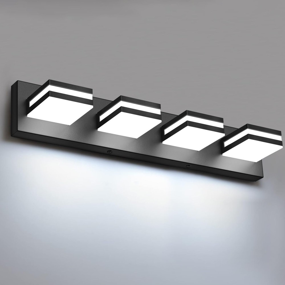 Dimmable 4-Light LED Bathroom Vanity Lights, 360° Rotatable Matte Black Wall Fix
