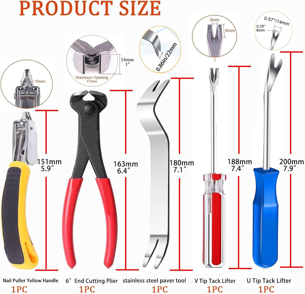 5Pcs Upholstery Staple Remover Tool with Nail Puller Pliers Tack Puller Staple P