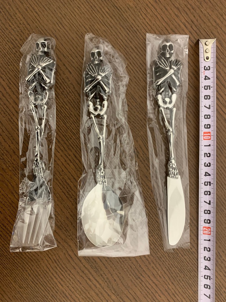 1 Set Stainless Skull Skeleton Spoon Fork Knife Dinnerware Set Tableware Gift