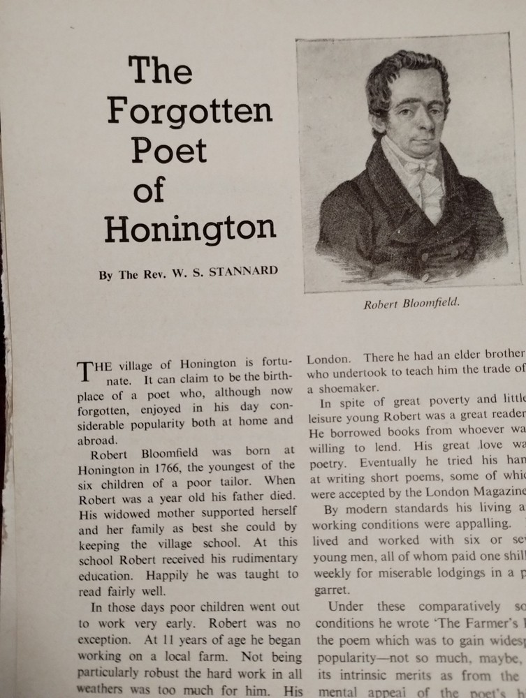 M2d Ephemera 1961 Article Robert Bloomfield Poet