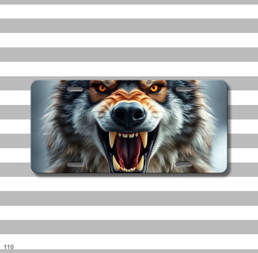 Aggressive Wolf License Plate Fierce Expression Custom Vanity Plate Unique Gift