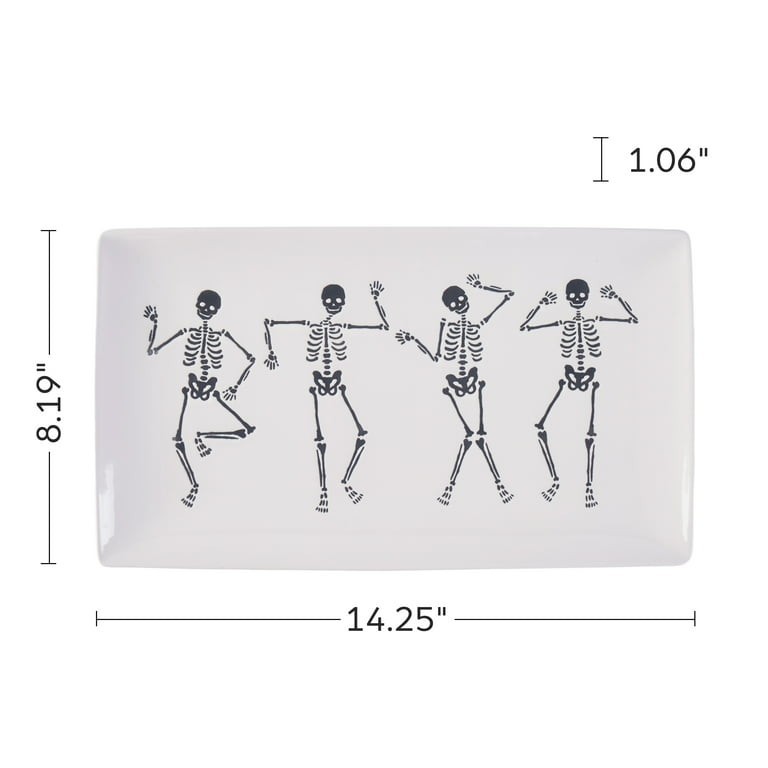 2x Halloween Ceramic Dancing Skeletons Tray