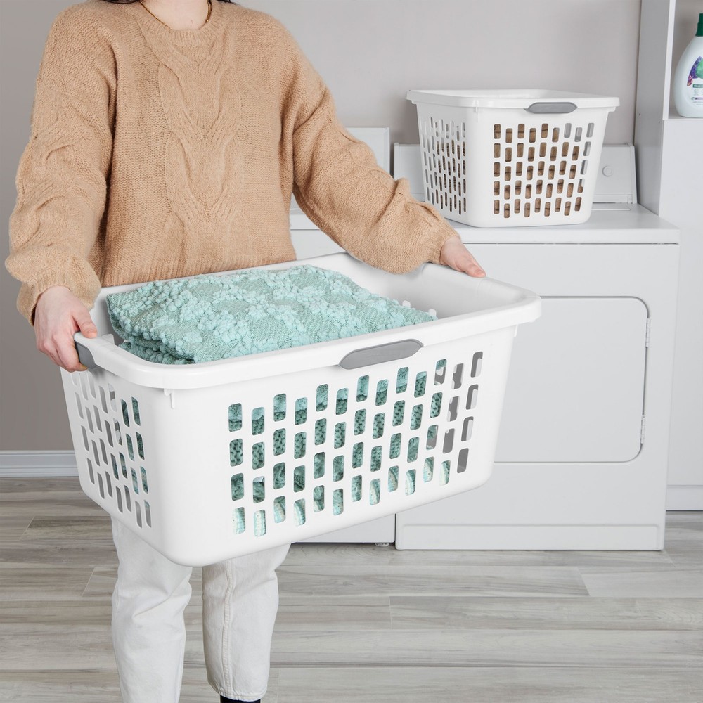 Sterilite Laundry Basket, 2 Bushel Plastic Hamper with Handles, White, 6 Pack