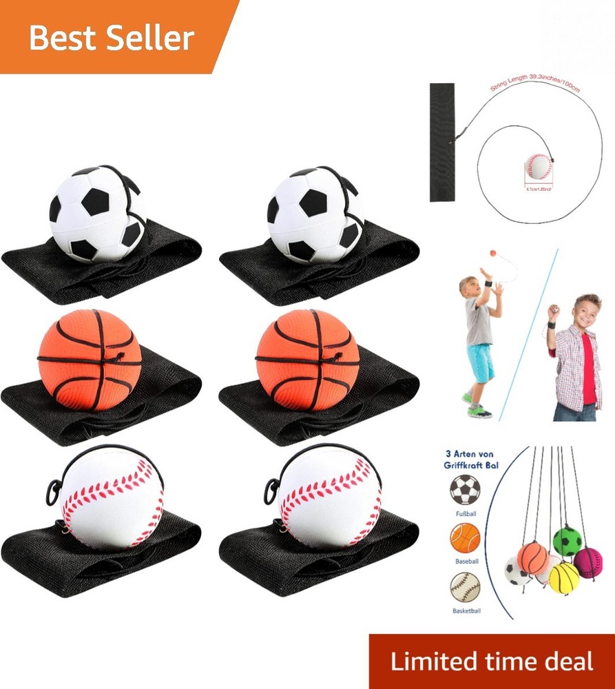 Durable 2.48 Inch Wrist Return Balls for Kids - 6 Pack Fun Exercise Balls
