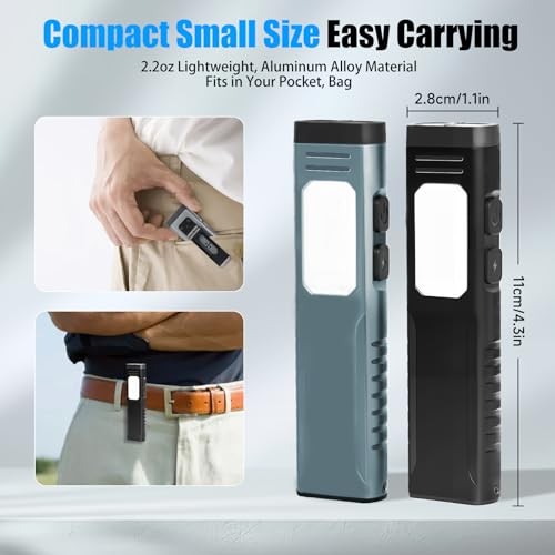 Rechargeable EDC Flashlight with Sound Beeper, Portable Flat Pocket Silver Grey