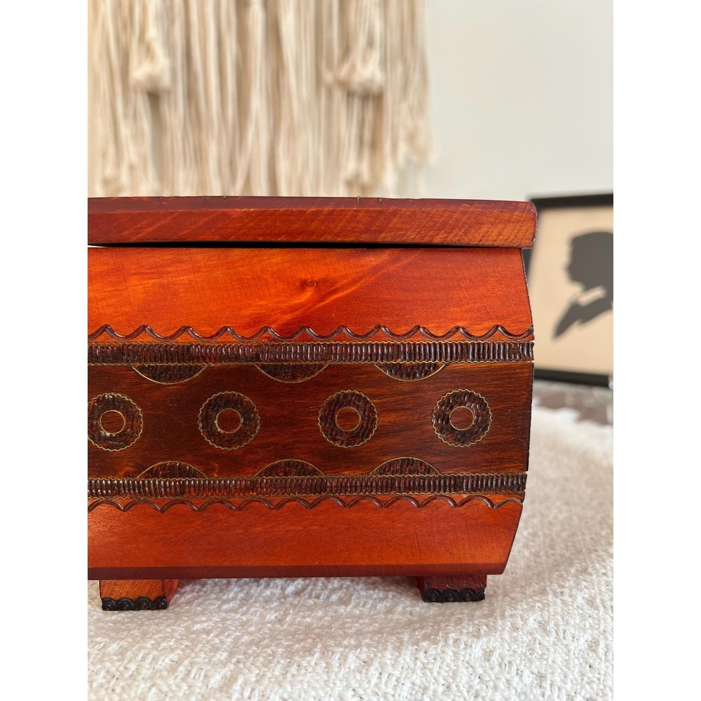 Vintage Etched Burned Wood Box (3992)