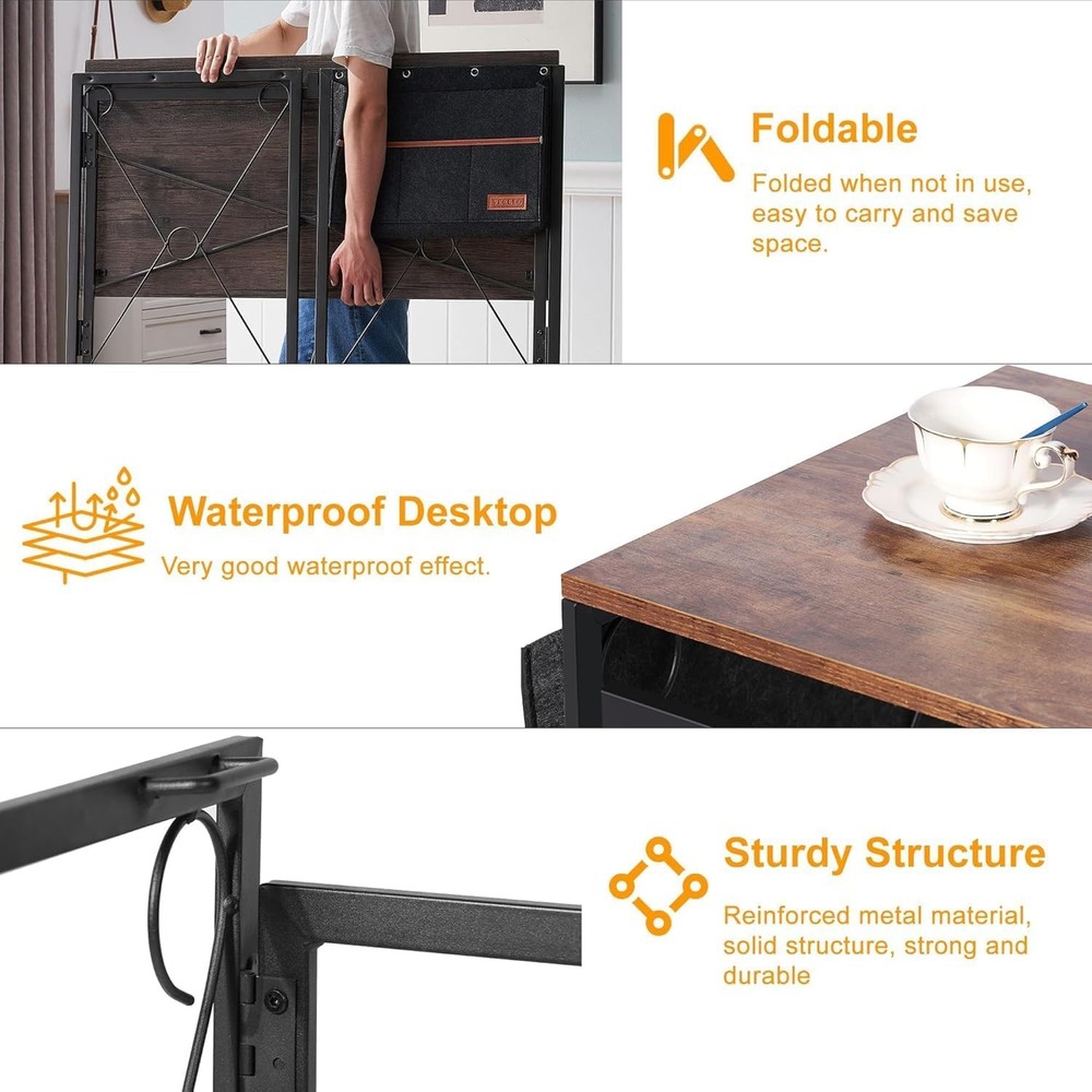 39 Inch Folding Desk Home Office Writing Computer Desk Study Table Brown