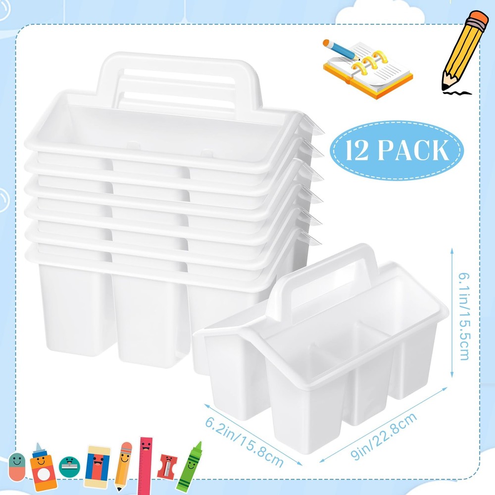12 Pcs Classroom Storage Caddies Stackable Utility Caddies with 4 Compartment...
