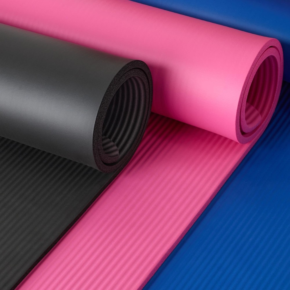 Amazon Basics 1/2" Extra Thick Yoga Exercise Mat with Carrying Strap, Black