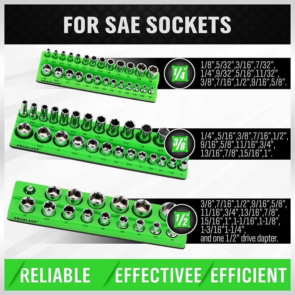 Magnetic Socket Organizer Set, 3-Piece SAE Socket Holder Set Includes 1/4", 3/8"