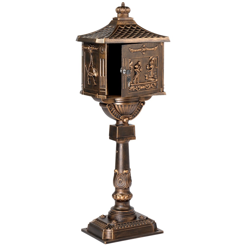 Cast Aluminum Mailbox with Post Postal Box in-Ground Large Security Mailbox