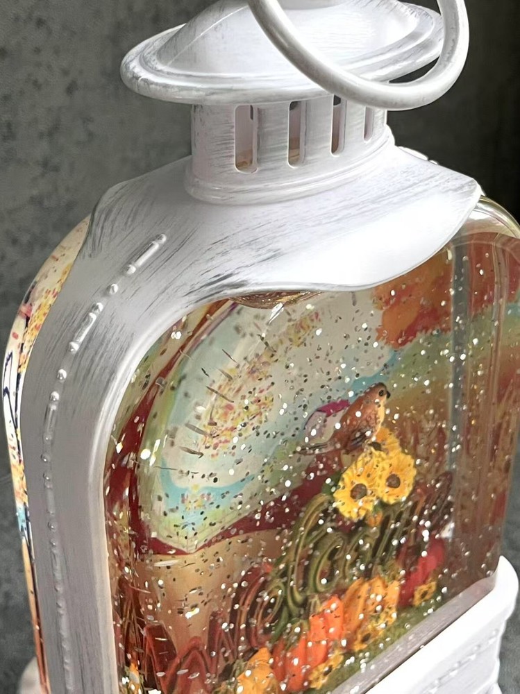Harvest Lantern Holiday Decor 9.75" Lighted Lantern Continuous Blowing Glitter