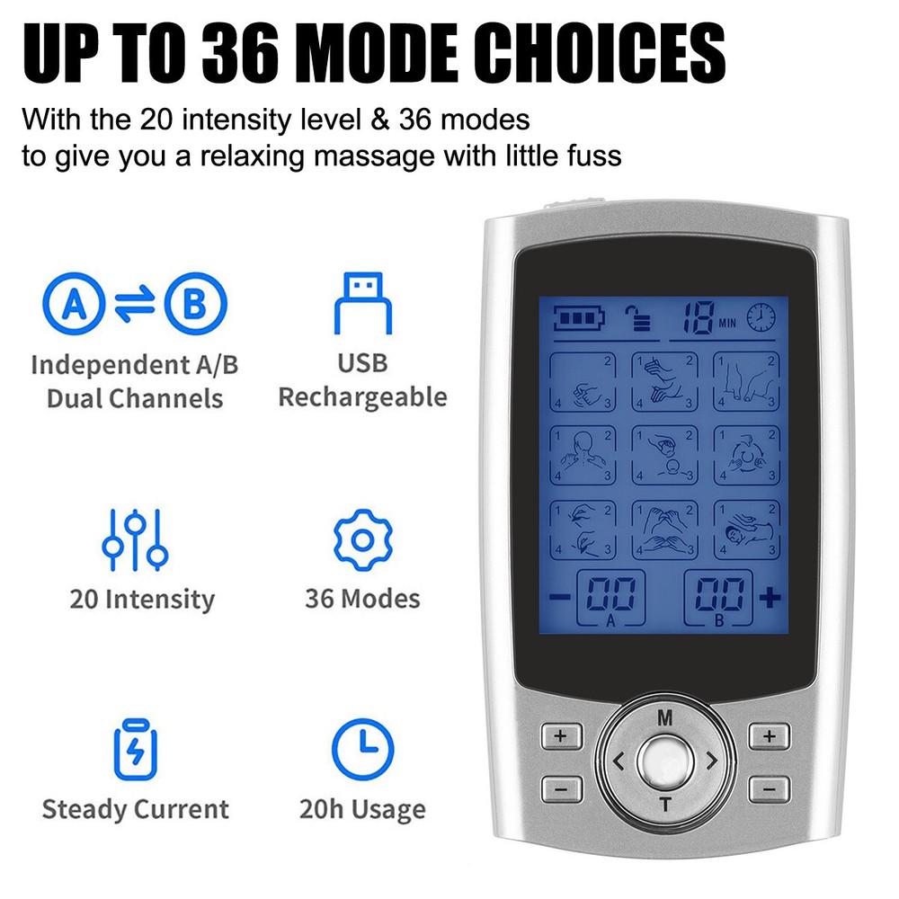 36 Modes Muscle Stimulator Pulse Massager Electrotherapy Pain Reliever Device.