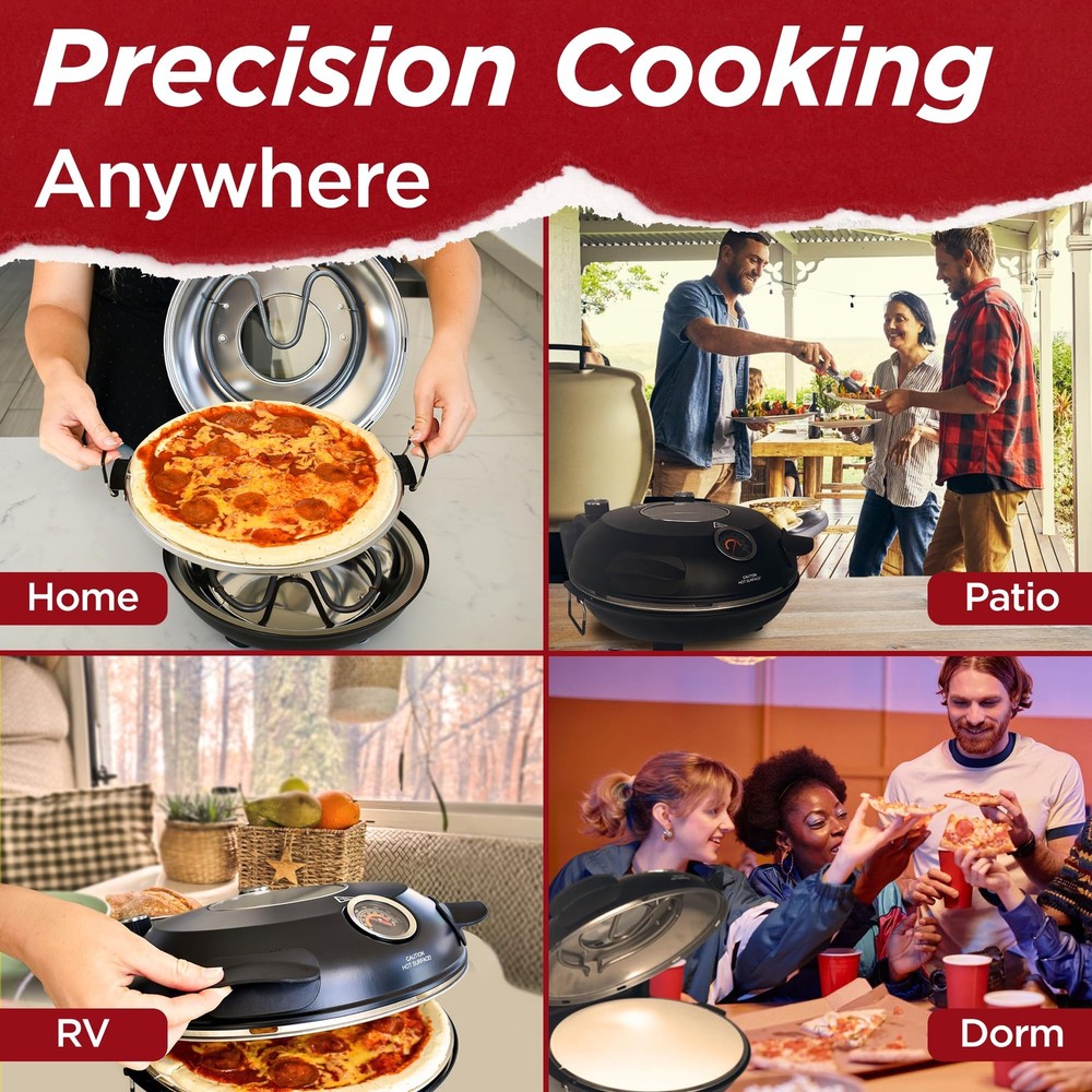 CULINARY CHEF Electric Pizza Oven with Ceramic Stone, Viewing Window, Adjustable