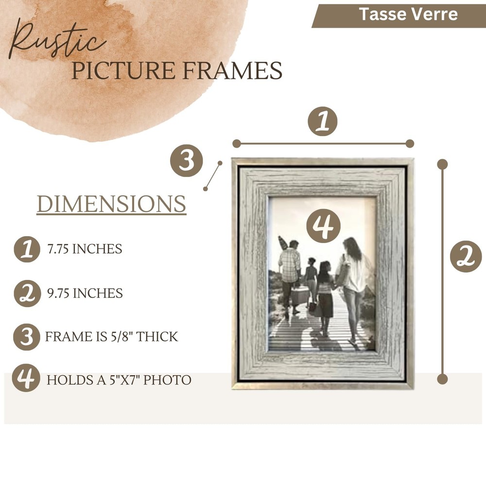 5x7 Rustic Picture Frames 3-Pack, Distressed Farmhouse-Style Table Frame, Bru...