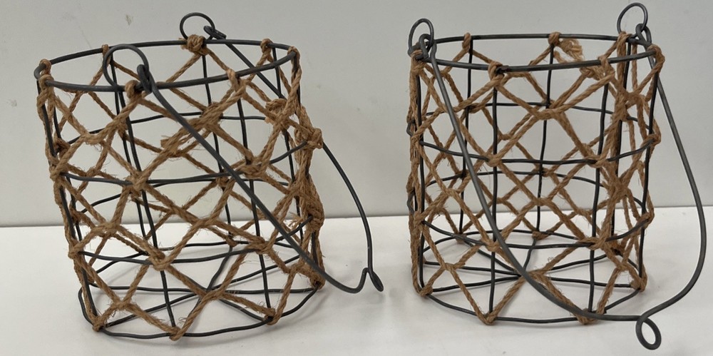 Wire net handled baskets set 4” Boho