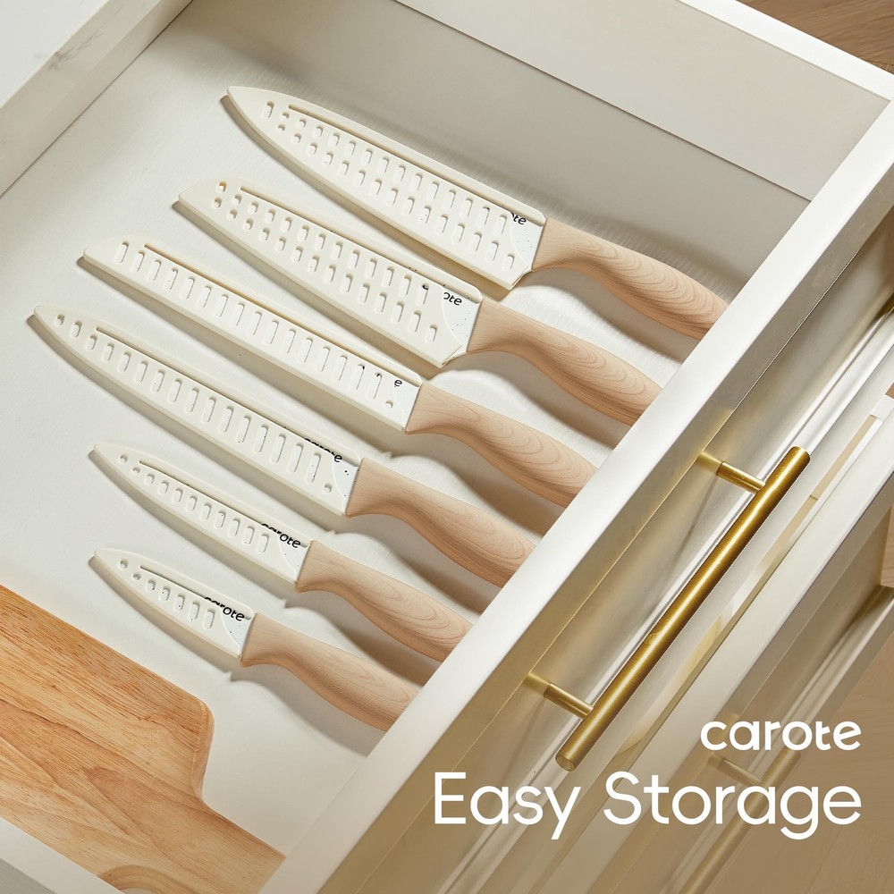 12PCS Knife set with Blade Guards,Granite Nonstick Ceramic Coating,Stainless ...