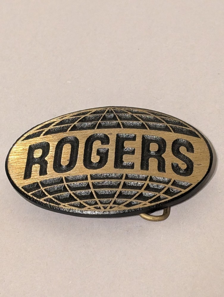 3.5" Rogers World Globe Logo Solid Brass Advertisement Belt Buckle DynaBuckle