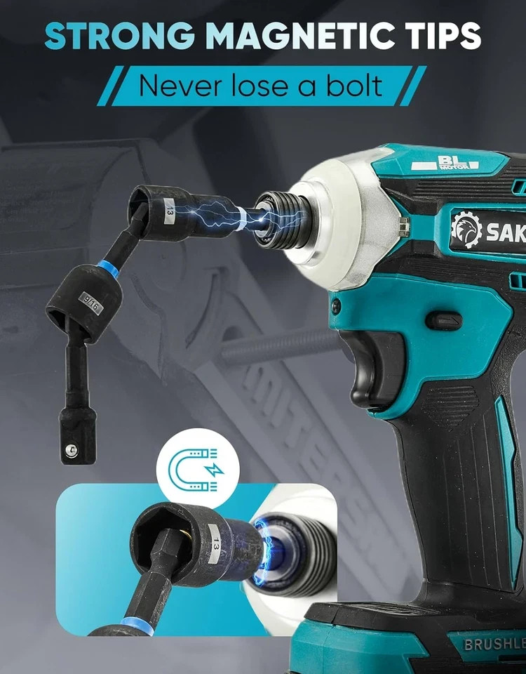 Magnetic Impact Nut Driver Set, Socket Set with Deep Driver Bit, Metric/Sae Sock