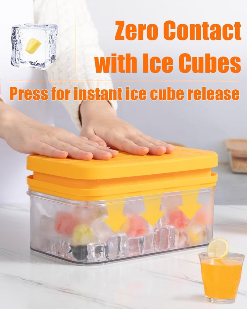 2PC Ice Cube Tray with Lid and Bin Stackable Freezer Ice Molds Easy Release