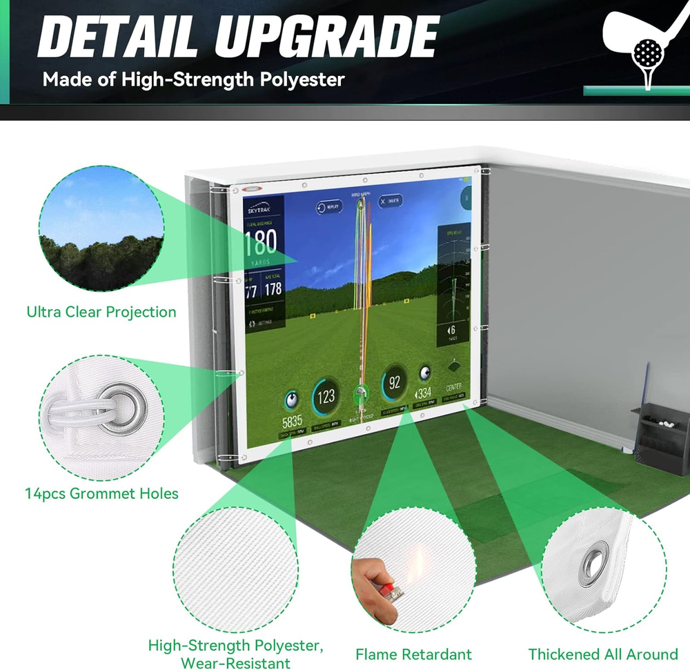 Indoor Golf Training Simulator Projector Screen Impact Practice Display 8.2x8.2'