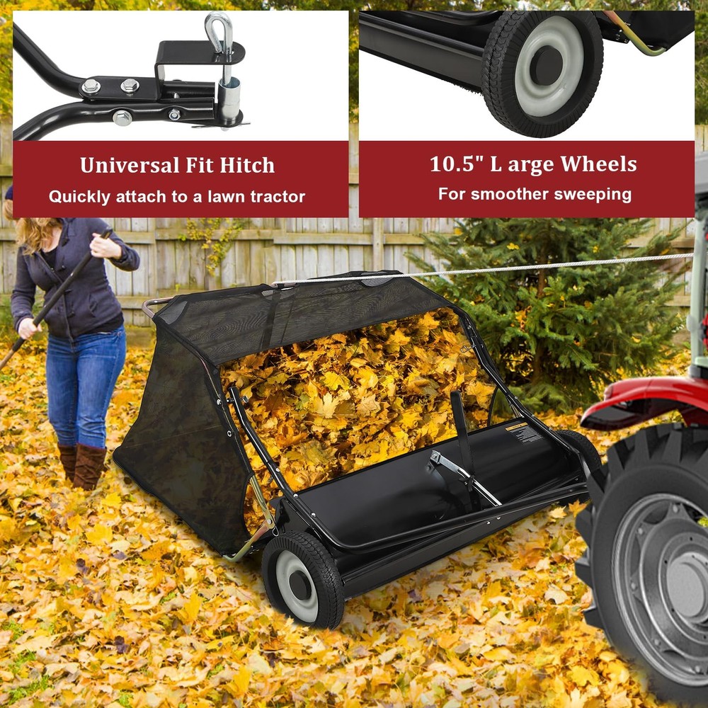 Lawn Sweeper 42" Tow Behind Pull Behind Leaf Collector with Height Adjustment
