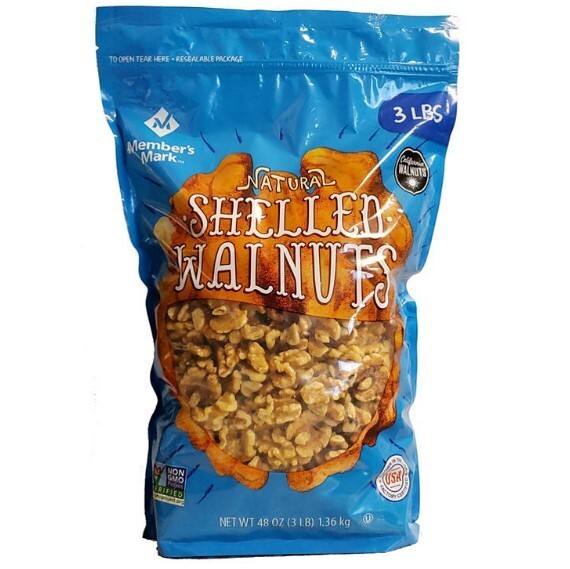 2pk Member's Mark Natural Shelled Walnuts 3 lbs, Each Pack