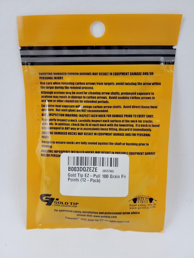 Gold Tip EZ Premium Arrow Components Pull 100 Grain, Glue-In Points, 12 Count