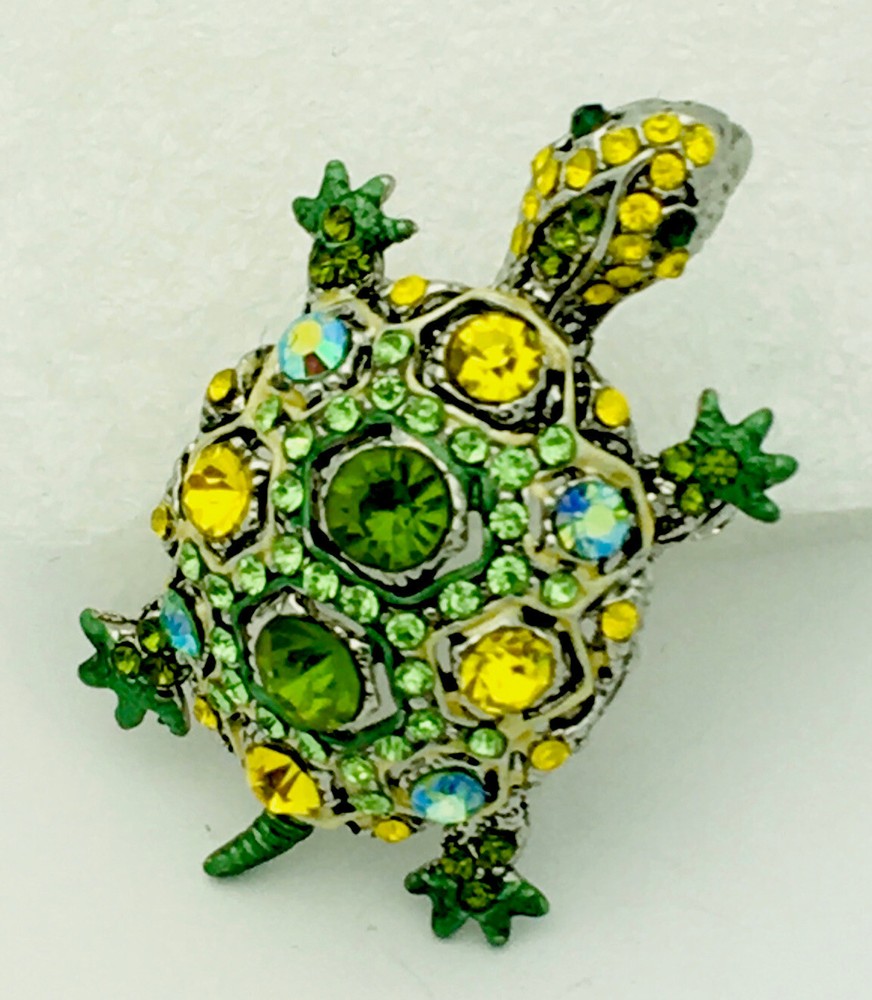 Silver Crystal Turtle Pin/Brooch/Pendant