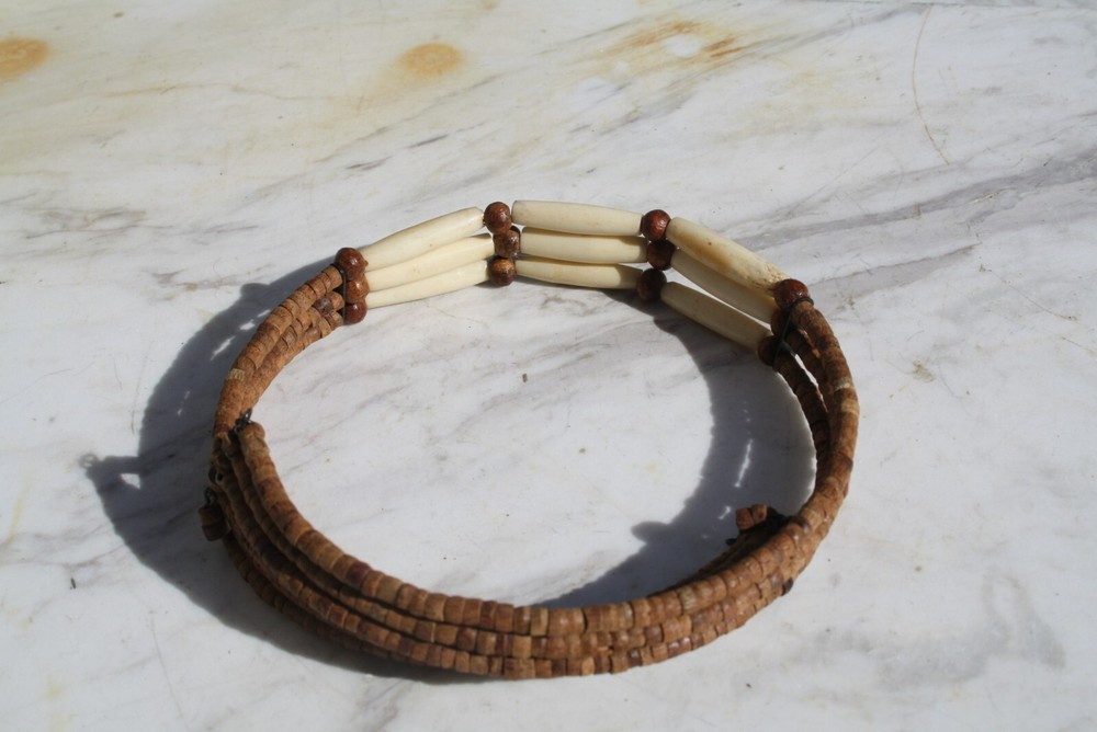 Wood Seed Choker Necklace Wire Small Brown Tan Multi Strand Circle