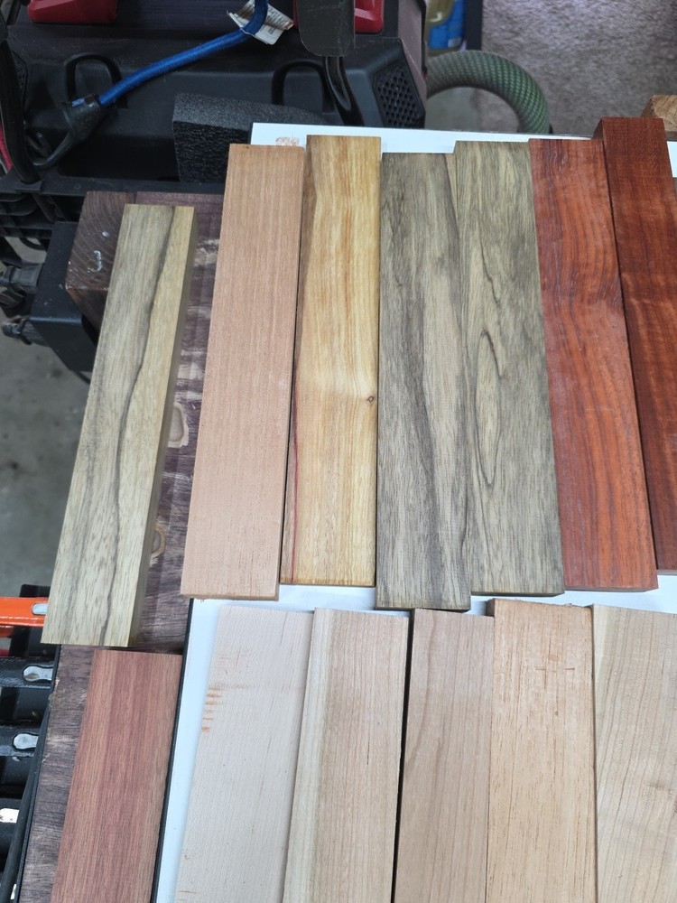 Assorted Domestic And Exotic Cutting Board Strips. 60 Total