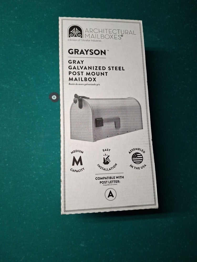 ARCHITECTURAL MAILBOXES Grayson Gray Galvanized Steel Post Mount Mailbox.  *NEW*