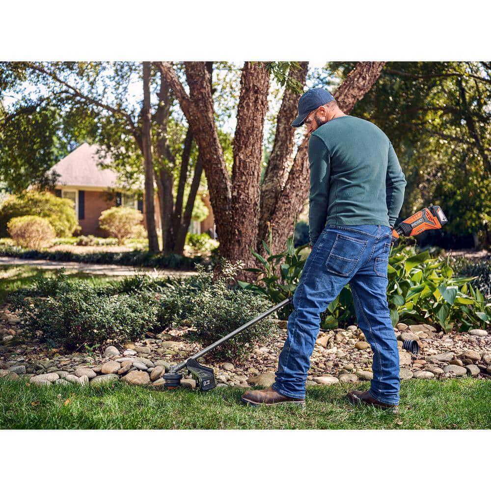 RIDGID 2-Tool Kit 14" 18V Brushless Cordless Battery String Trimmer Leaf Blower