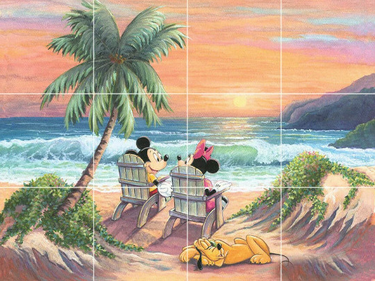 mickey minnie mouse pluto ocean beach sunset ceramic tile mural backsplash