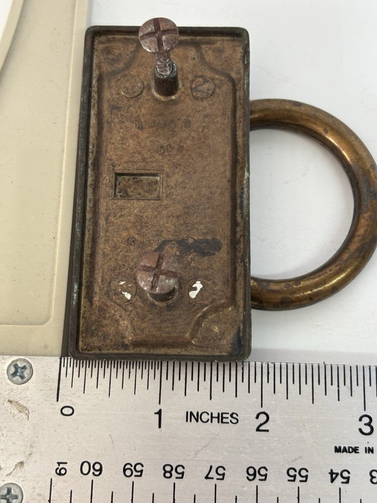 4 Salvage Rectangle Brass Drop Large Ring Double Screw Drawer Pulls 3.75"