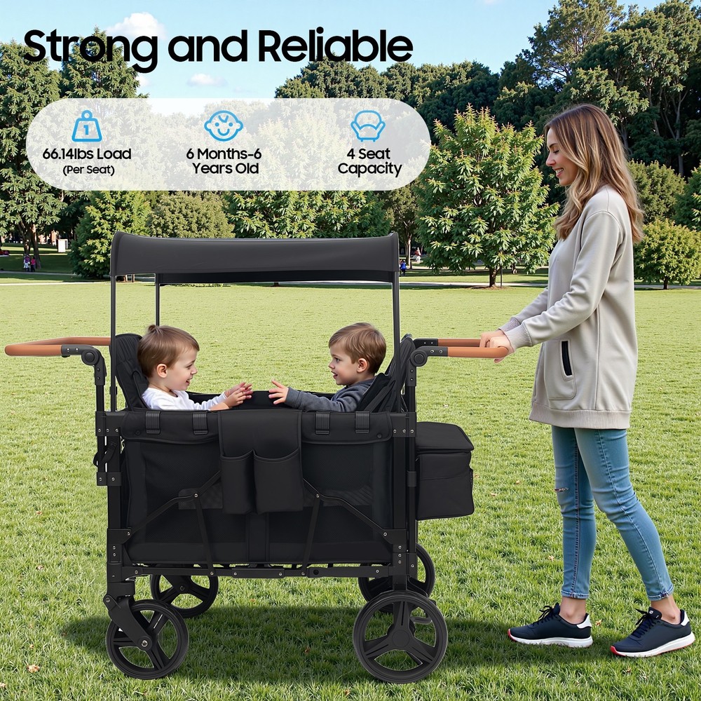 Stroller Wagon 4 Seats Quad Collapsible Stroller with Adjustable Handle & Canopy
