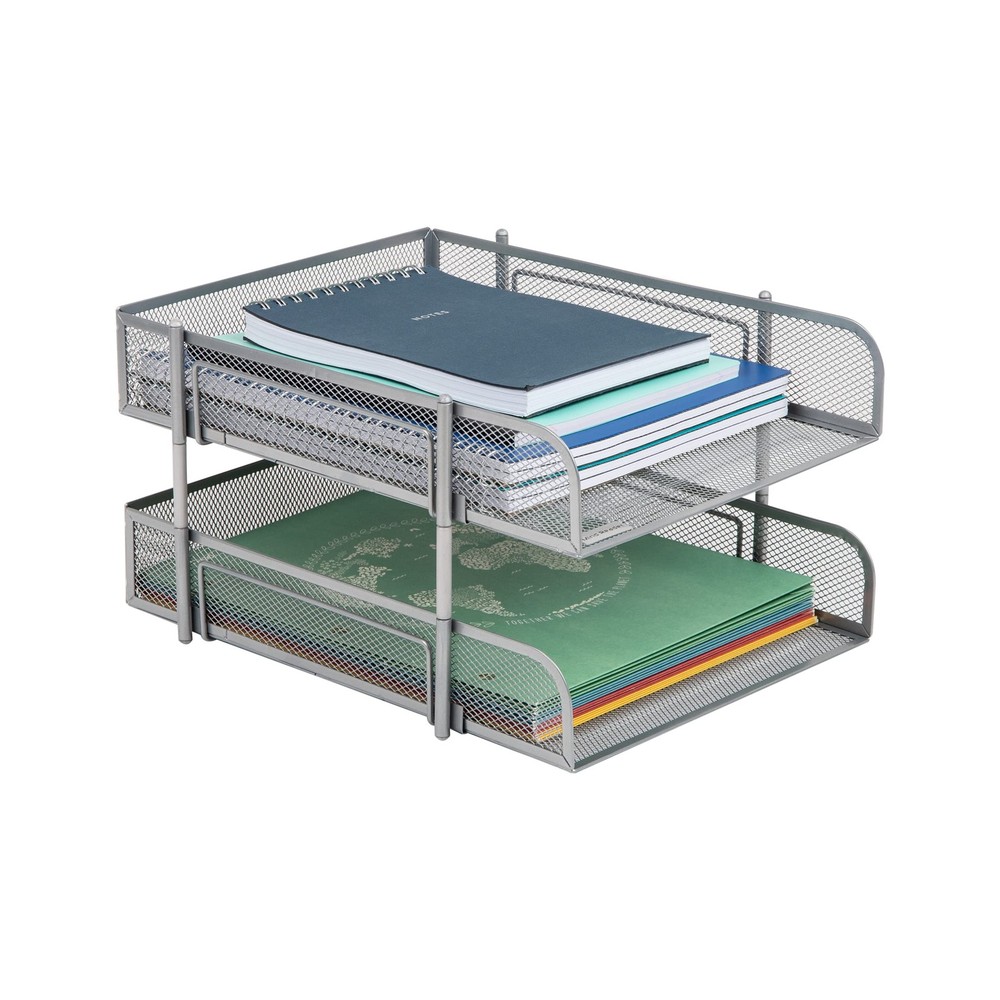 Stackable Paper Tray, Desktop Organizer, File Storage, Office, Metal Mesh, 2 ...