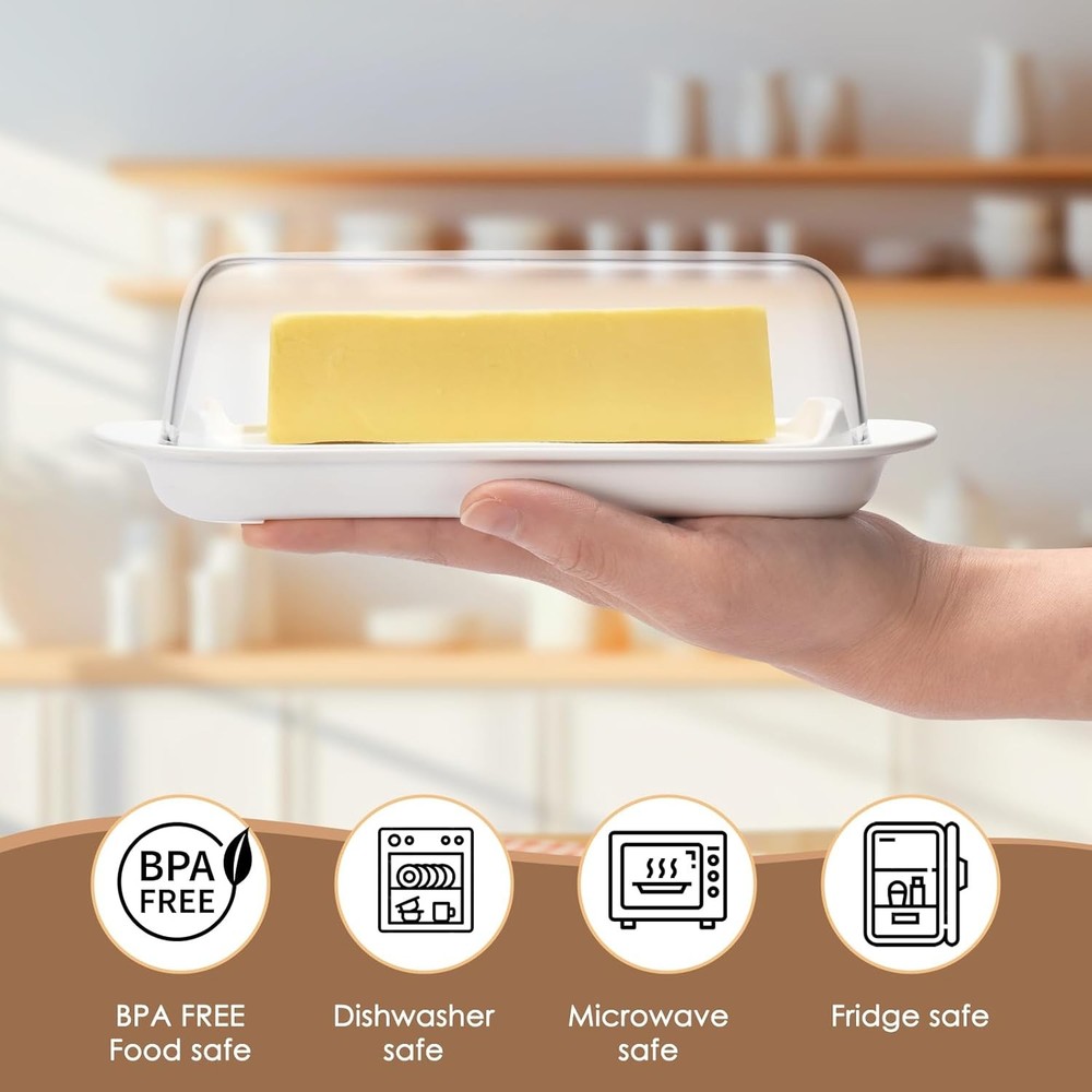Plastic Butter Dish with Lid Airtight White