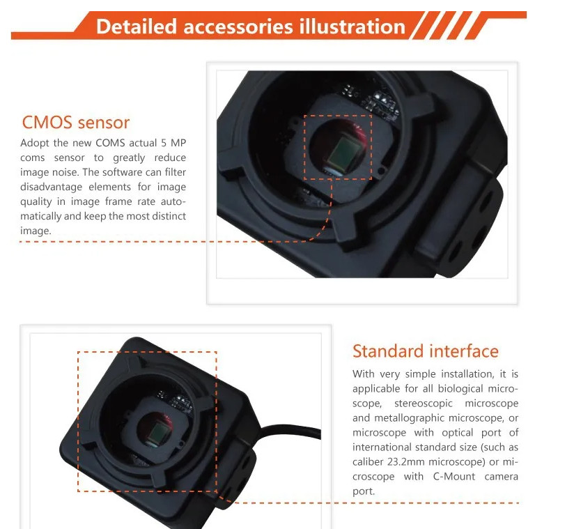 5.0 MP HD Digital Electronic Eyepiece Camera USB Microscope with C Mount Adapter