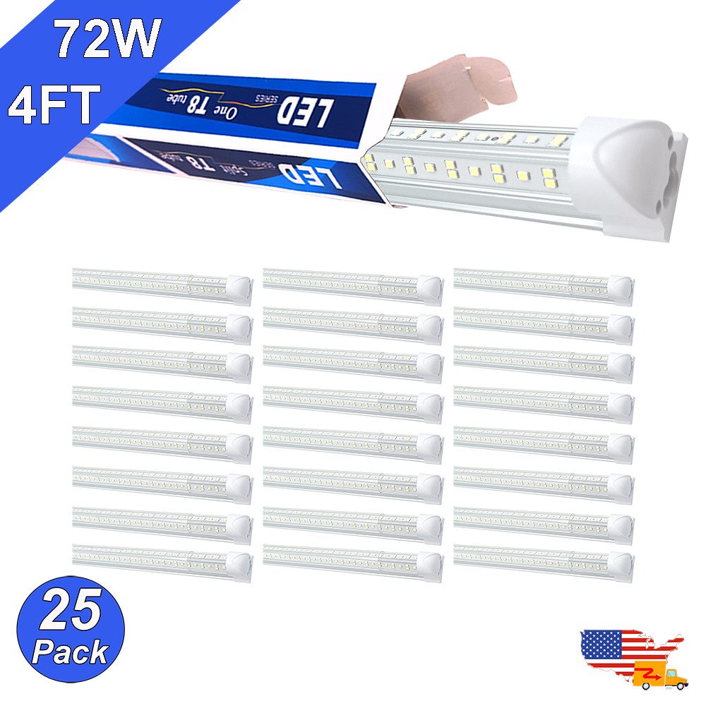 25 Pack T8 Linkable 4Ft Led Tube Light Bulbs 72W 4 Foot Led Shop Light Fixture